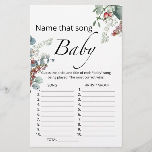 Papier Nommez ce jeu de baby shower de chanson (Devant)