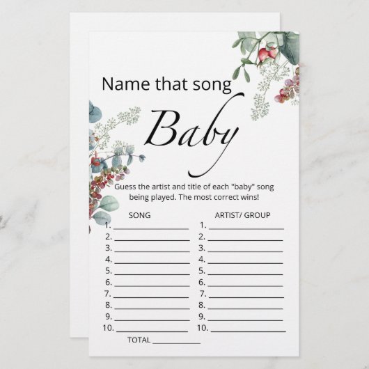 Papier Nommez ce jeu de baby shower de chanson (Devant / Derrière)
