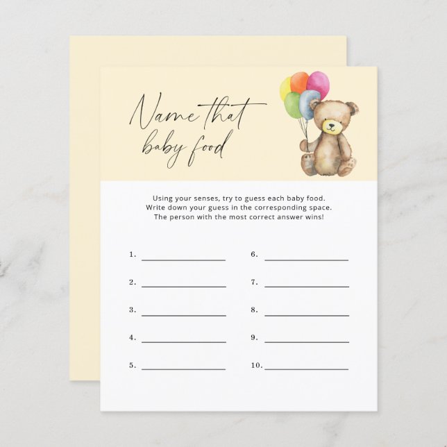 Papier Nommez ce jeu de baby shower sur la nourriture pou (Devant / Derrière)