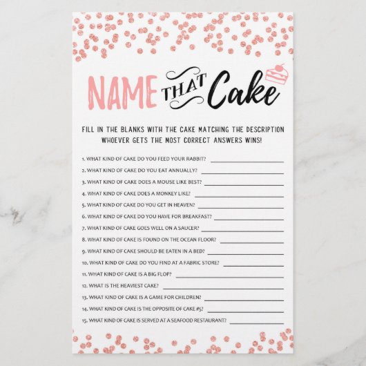 Papier Nommez ce jeu de gâteau avec les réponses (Devant)