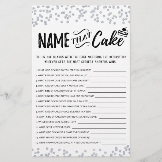 Papier Nommez ce jeu de gâteau avec les réponses (Devant)