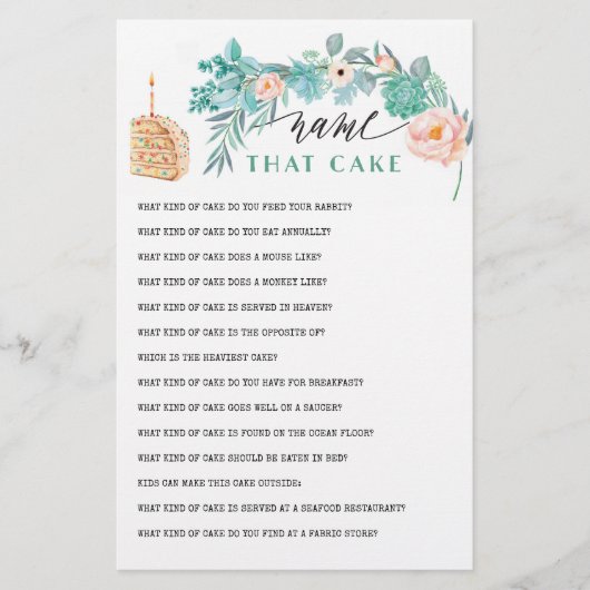 Papier Nommez ce jeu de gâteau de douche de mariée (Devant)