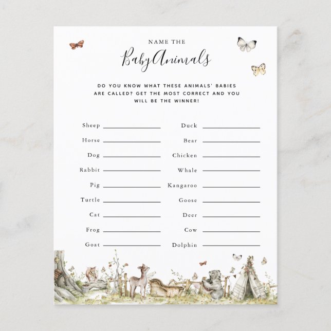 Papier Nommez les bébés animaux | Jeu Baby shower (Devant)