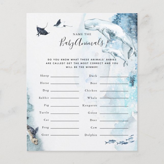 Papier Nommez les bébés animaux | Jeu Baby shower (Devant)