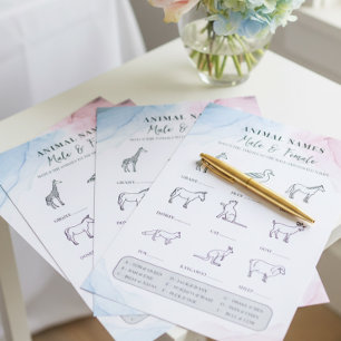 Papier Noms d'animaux Mâle et Femelle Rose Bleu Jeu de Qu