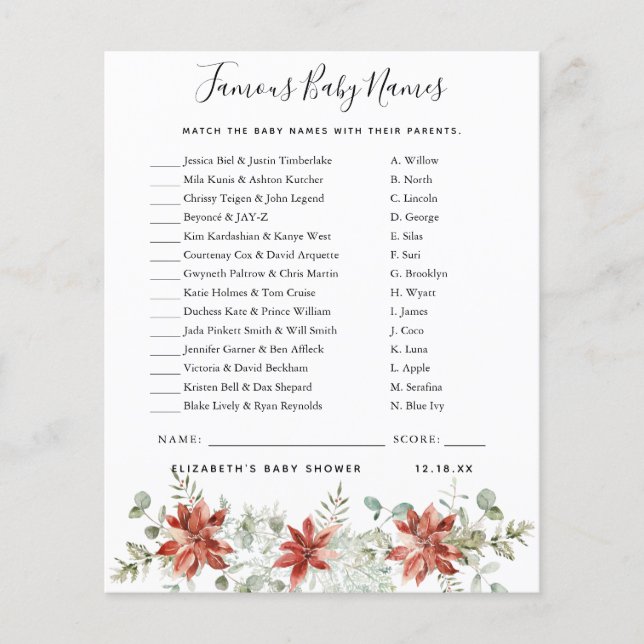 Papier Noms de bébés célèbres | Jeu Baby shower (Devant)