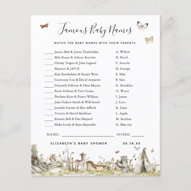 Papier Noms de bébés célèbres | Jeu Baby shower (Devant)