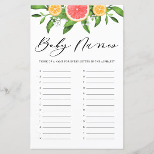 Papier Noms des bébés pamplemousse Alphabet Baby shower J