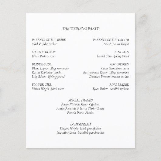 Papier Nostalgic Editorial Black & White Wedding Programm (Dos)