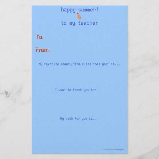 Papier Note de remerciement du professeur de fin d'année (Devant)