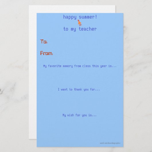 Papier Note de remerciement du professeur de fin d'année (Devant / Derrière)