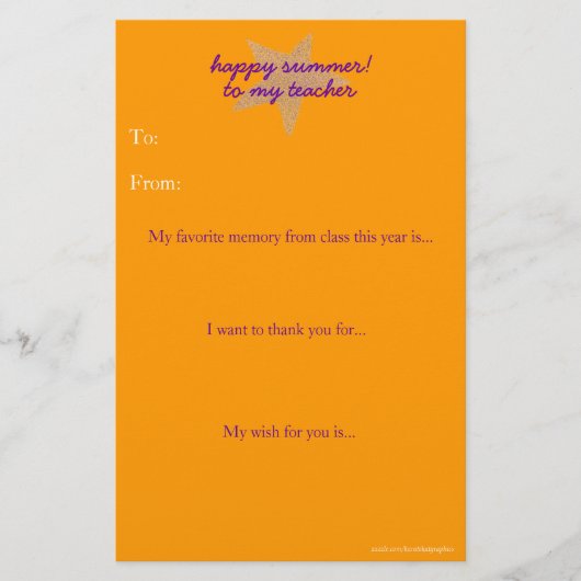 Papier Note de remerciement du professeur de fin d'année (Devant)