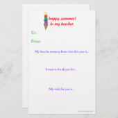 Papier Note de remerciement du professeur de fin d'année (Devant / Derrière)