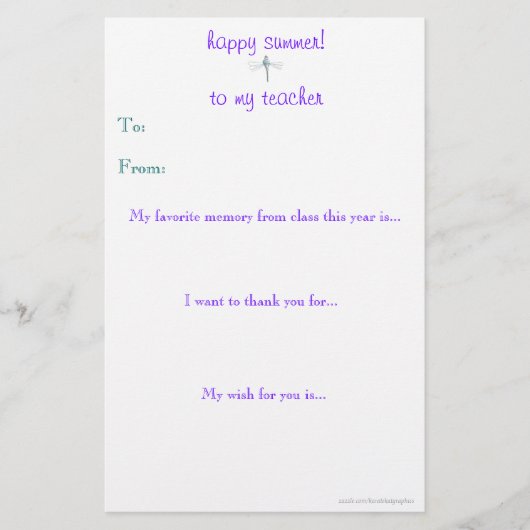 Papier Note de remerciement du professeur de fin d'année (Devant)