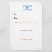 Papier Note de remerciement du professeur de fin d'année (Devant / Derrière)
