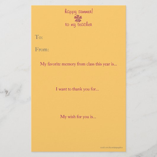 Papier Note de remerciement du professeur de fin d'année (Devant)