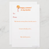 Papier Note de remerciement du professeur de fin d'année (Devant / Derrière)