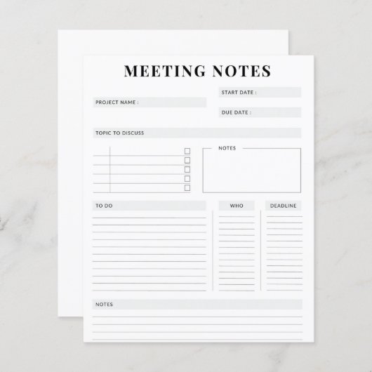 Papier Notes de réunion (Devant / Derrière)