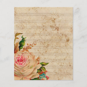 Papier Notes musicales vintages avec fleur rose