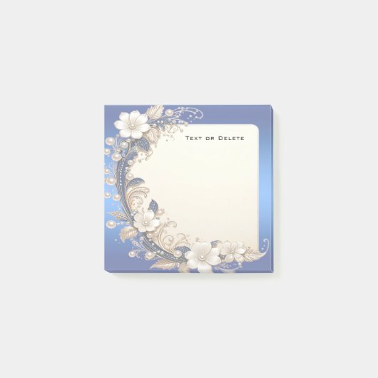 Papier notes post-it à embellissement floral bleu (Devant)