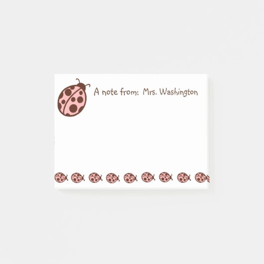 Papier Notes Post-It Coccinelles Roses Marron Pers (Devant)