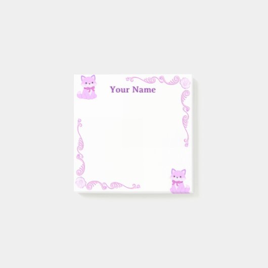 Papier-notes Post-it filigrané renard violet perso (Devant)