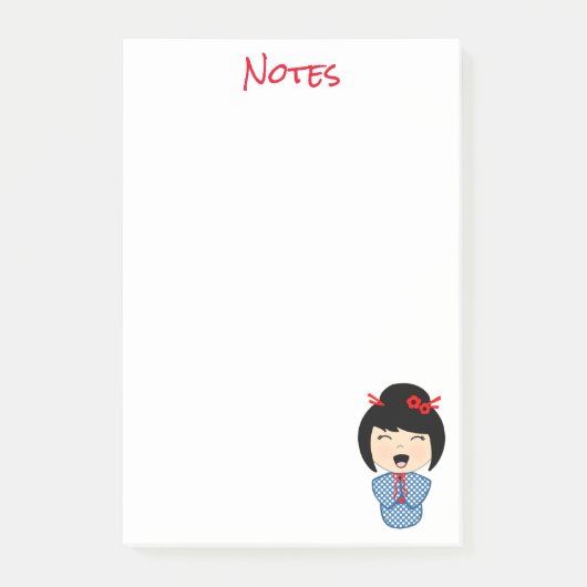 Papier notes Post-it® Kokeshi bleu 4 x 6 (Devant)