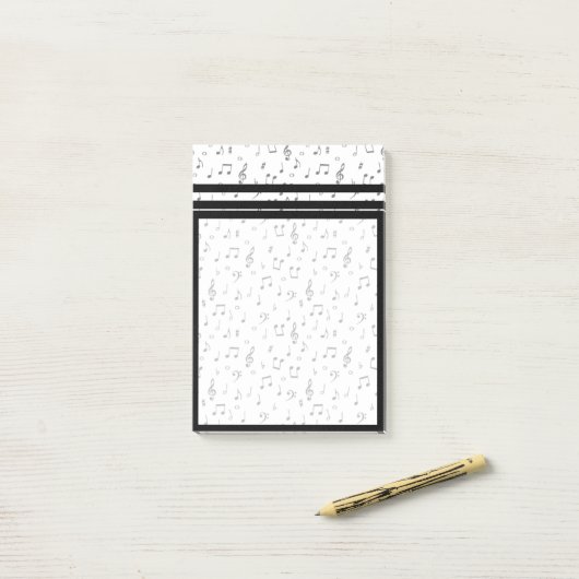 Papier-notes Post-it® motif notes de musique noir (Sur un bureau)