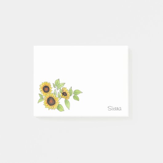 Papier notes Post-it Tournesols aquarelle et stylo (Devant)