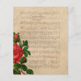 Papier notes vintages de musique florale rose rouge