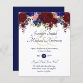 Papier Notre Invitation de Mariage Burgundy Bleu Rose Mar (Devant / Derrière)