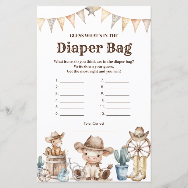 Papier Notre petit Baby shower Cowboy Ce qu'il y a dans l (Devant)