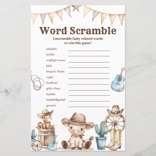 Papier Notre petit Baby shower de Cowboy jeu de mots (Devant)