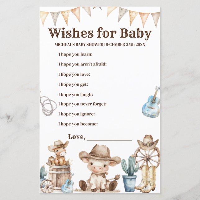 Papier Notre petit Cowboy Wild West vous souhaite un bébé (Devant)