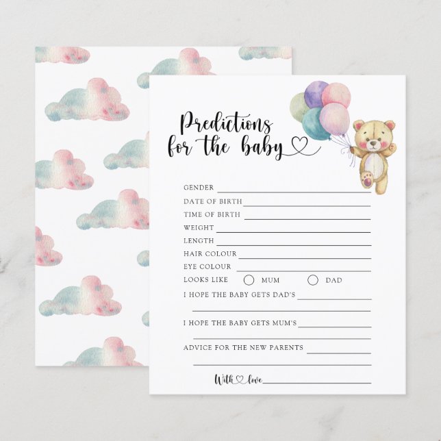 Papier Nounours - prédictions et conseils pour bébé (Devant / Derrière)