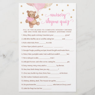 Papier Nourrisson Rhyme Quiz Jeu Baby shower Teddy Bear