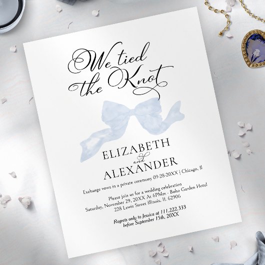 Papier Nous Avons Fait Le noeud | Blue Bow Mariage Elopem