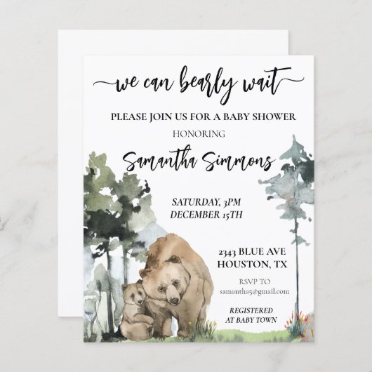 Papier Nous pouvons attendre avant Baby shower de forêt a (Devant / Derrière)