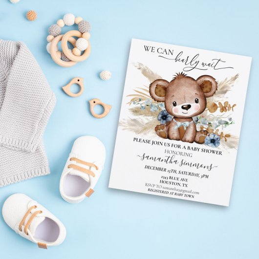 Papier Nous pouvons attendre Baby shower Ours Boho Bleu