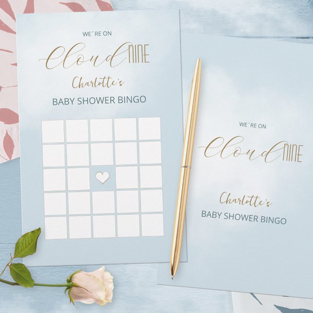 Papier Nous sommes sur Cloud 9 Blue Baby shower Bingo Gam (We´re on Cloud 9 Blue Baby Shower Bingo Game ©Susanne Sachers - Sunny Mind Design 🌞)