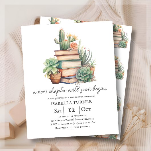 Papier Nouveau Chapitre Cactus & Livres Baby shower Invit