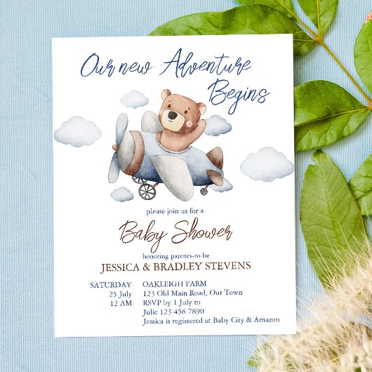 Papier Nouvelle aventure minuscule baby shower pilote inv