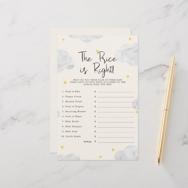 Papier Nuages Le prix est le bon jeu de Baby shower (Devant/Arrière en situation)