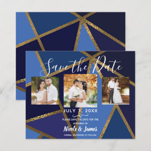 Papier Nuances de Bleu et Bronze Doré Géométrique Sauvega