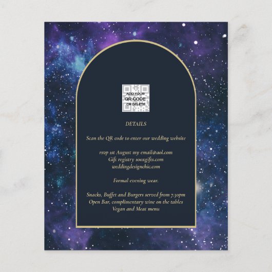 Papier NUDGET Starry Nuit violet bleu mariage INVITE (Dos)