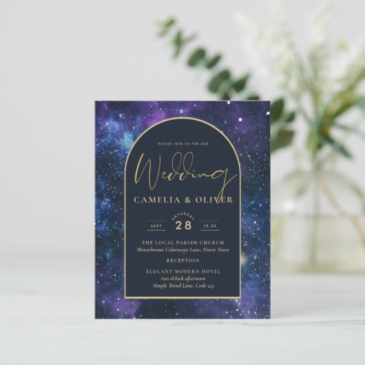 Papier NUDGET Starry Nuit violet bleu mariage INVITE (Debout devant)