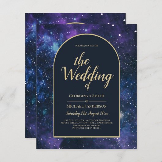 Papier NUDGET Starry Nuit violet bleu mariage INVITE (Devant / Derrière)
