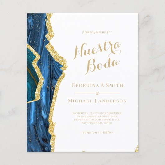 Papier Nuestra Boda AGATE Gold Mariage espagnol INVITE (Devant)