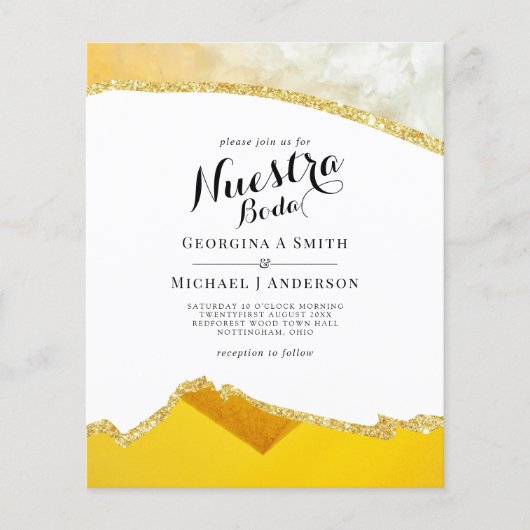 Papier Nuestra Boda AGATE Gold Mariage espagnol INVITE (Devant)