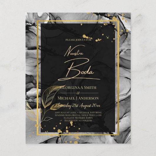 Papier NUESTRA BODA Black Gold Ink Wedding INVITE (Devant)
